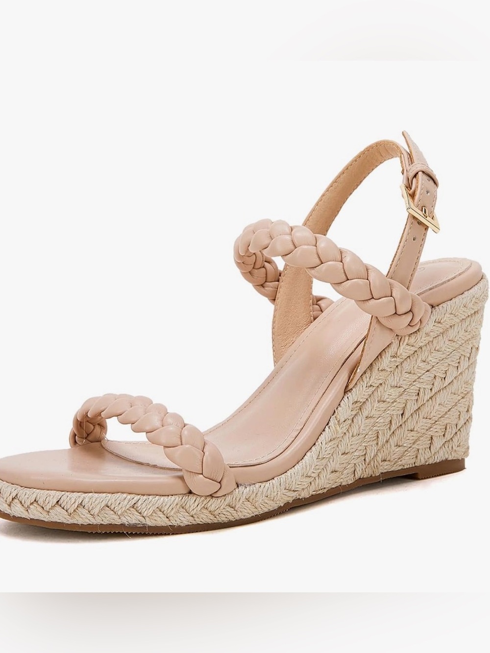 Braided Strap Espadrille Wedge Sandals in Nude